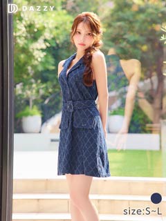 9/1新作!襟付きアメスリチェックデニム風Aラインワンピース[SML/3サイズ展開][カジュアル/dazzy closet]