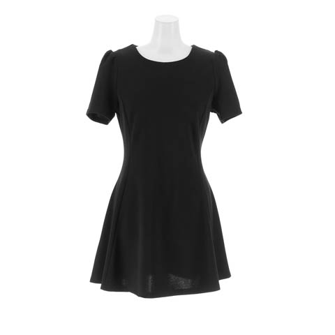 10/27新作!上品美フレアシルエットワンカラー半袖ワンピース[SML/3サイズ展開][カジュアル/dazzy closet](ブラック-Sサイズ)
