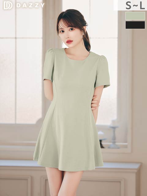 10/27新作!上品美フレアシルエットワンカラー半袖ワンピース[SML/3サイズ展開][カジュアル/dazzy closet]