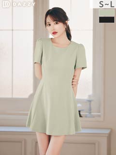10/27新作!上品美フレアシルエットワンカラー半袖ワンピース[SML/3サイズ展開][カジュアル/dazzy closet]