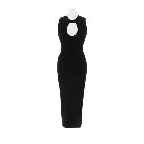 9/10新作!ノースリーブバストカットリブニットワンピース[カジュアル/dazzy closet](ブラック-フリーサイズ)