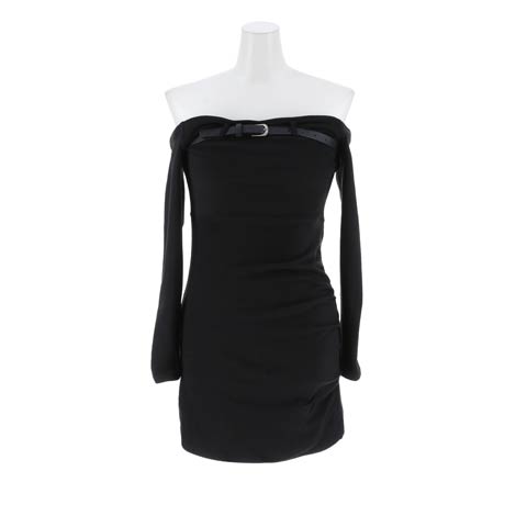 12/3新作!ワンカラーデコルテベルト付きSEXYオフショルワンピース[カジュアル/dazzy closet](ブラック-フリーサイズ)