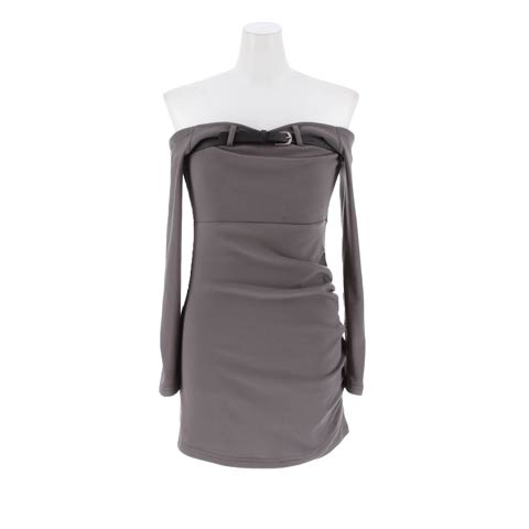 12/3新作!ワンカラーデコルテベルト付きSEXYオフショルワンピース[カジュアル/dazzy closet](グレー-フリーサイズ)