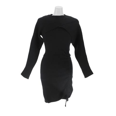 1/30新作!こなれ感漂うレイヤード×スリットギャザーリブニットワンピース[カジュアル/dazzy closet](ブラック-フリーサイズ)