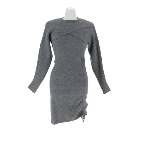 1/30新作!こなれ感漂うレイヤード×スリットギャザーリブニットワンピース[カジュアル/dazzy closet](グレー-フリーサイズ)