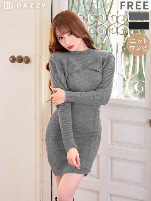 1/30新作!こなれ感漂うレイヤード×スリットギャザーリブニットワンピース[カジュアル/dazzy closet]