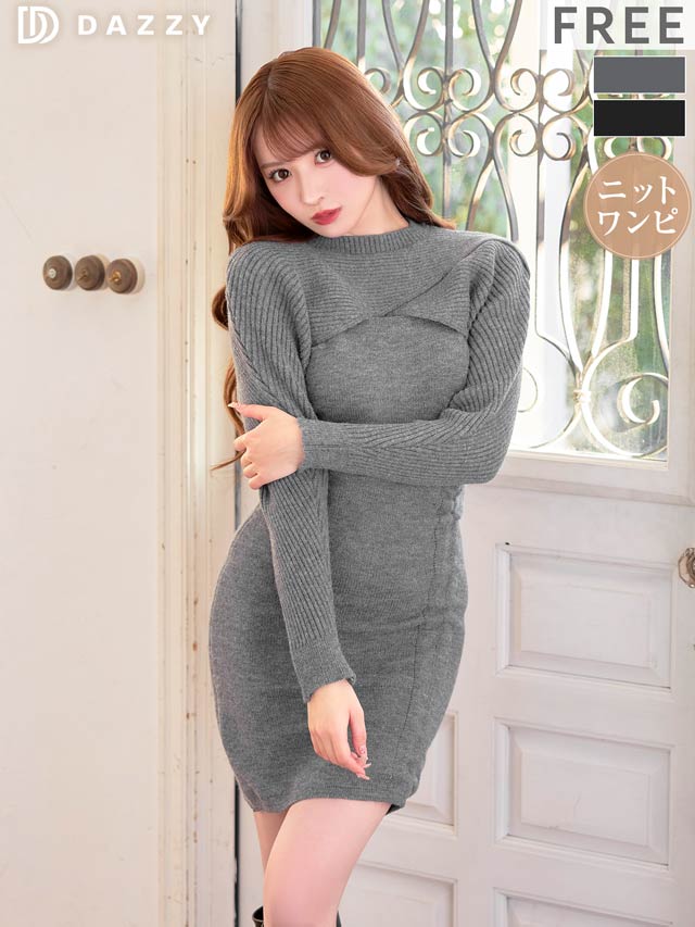 1/30新作!こなれ感漂うレイヤード×スリットギャザーリブニットワンピース[カジュアル/dazzy closet]
