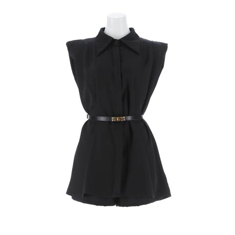 ベルト付きスリーブレスシャツ＆ハーフパンツセットアップ[カジュアル/dazzy closet](ブラック-フリーサイズ)