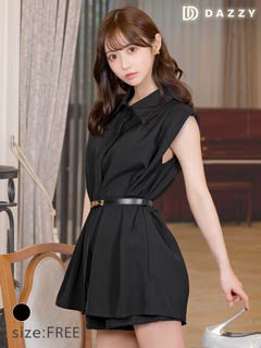 5/19新作!ベルト付きスリーブレスシャツ＆ハーフパンツセットアップ[カジュアル/dazzy closet]