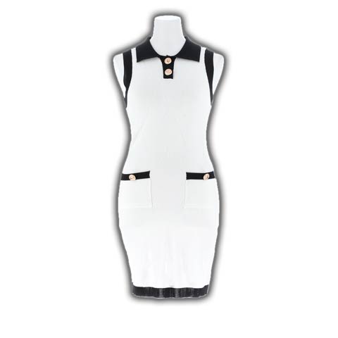 バイカラー格子ボタンビジューニットワンピース[カジュアル/dazzy closet](ホワイト-フリーサイズ)