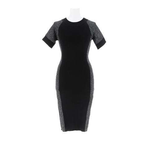 サイドバイカラーラメライン半袖ニットワンピース[カジュアル/dazzy closet](ブラック-フリーサイズ)