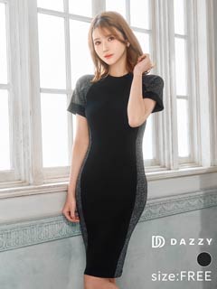 5/26新作!サイドバイカラーラメライン半袖ニットワンピース[カジュアル/dazzy closet]