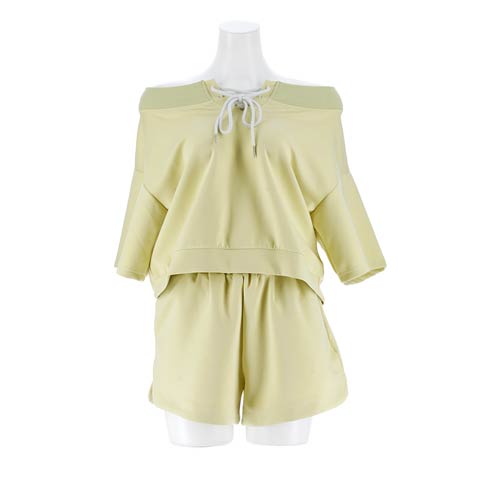 2wayショルダースウェットトップス＆ハーフパンツセットアップ[カジュアル/dazzy closet](ミント-フリーサイズ)