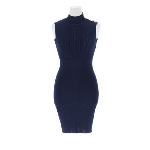 8/21再入荷!ハイネックゴールドビジューリブニットワンピース[カジュアル/dazzy closet](ネイビー-フリーサイズ)