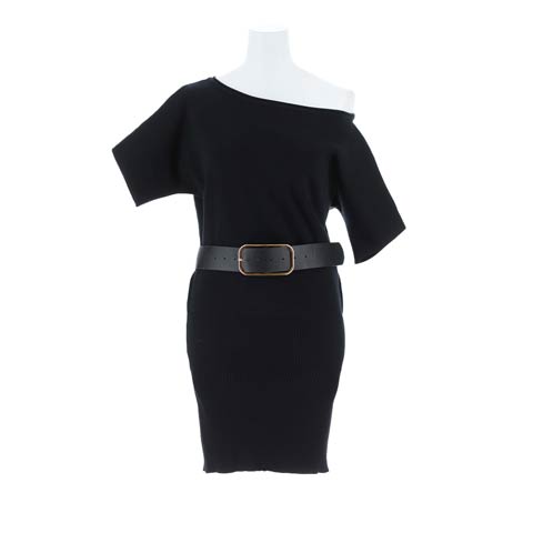 10/2再入荷!ワンショルスクエアバックルベルト付きニットワンピース[カジュアル/dazzy closet][伊藤桃々着用](ブラック-フリーサイズ)