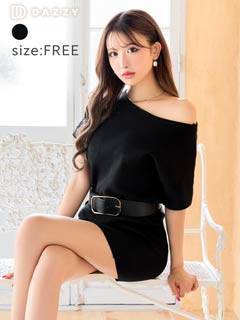 5/5新作!ワンショルスクエアバックルベルト付きニットワンピース[カジュアル/dazzy closet]