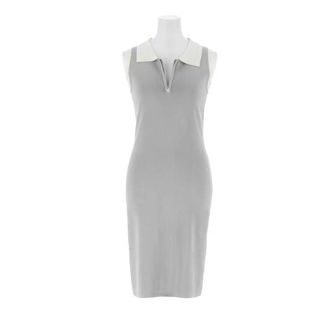 8/13新作!バイカラー襟付きファスナーニットワンピース[カジュアル/dazzy closet][伊藤桃々着用](グレー-フリーサイズ)