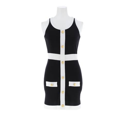 8/1新作!バイカラーフロントラインボタンビジューニットワンピース[カジュアル/dazzy closet](ブラック-フリーサイズ)