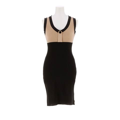 ノースリーブバイカラー切り替えニットワンピース[カジュアル/dazzy closet](ベージュ-フリーサイズ)