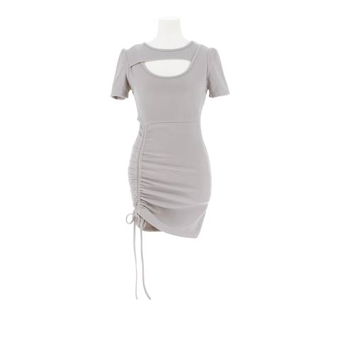 8/13新作!サイドギャザーリボンホール半袖ワンピース[カジュアル/dazzy closet](グレー-フリーサイズ)