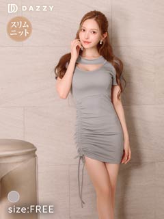 8/13新作!サイドギャザーリボンホール半袖ワンピース[カジュアル/dazzy closet]