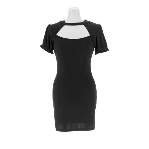 11/7新作!パフスリーブデコルテカットタイトミニワンピース[カジュアル/dazzy closet](ブラック-フリーサイズ)