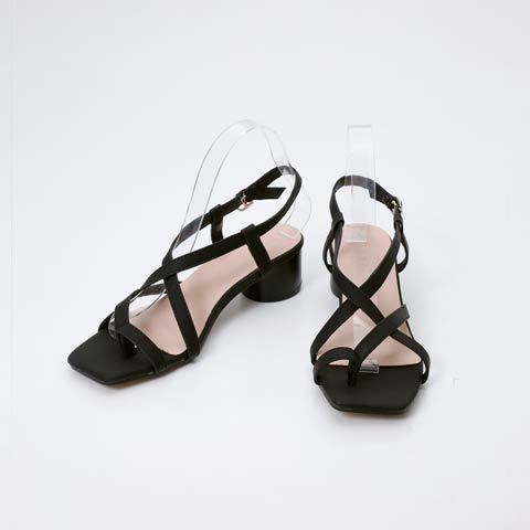 [単品]アシンメトリークロスラインキャバヒールサンダル【YUKATA by dazzy 2025】(ブラック-22.5cm)