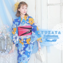 LARMEモデル加藤ナナ着用[3点SET]青色ツバキ模様浴衣【YUKATA by dazzy