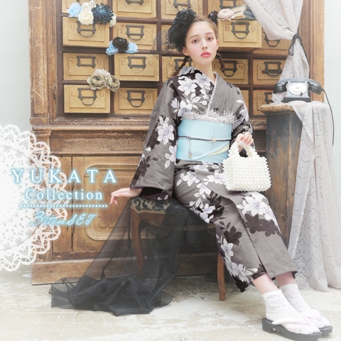 [3点SET] 墨染に桜柄浴衣 【2020年新作/YUKATA by dazzy】