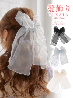 [単品]ビッグチュールレースリボン髪飾り【2023年新作/YUKATA by dazzy】