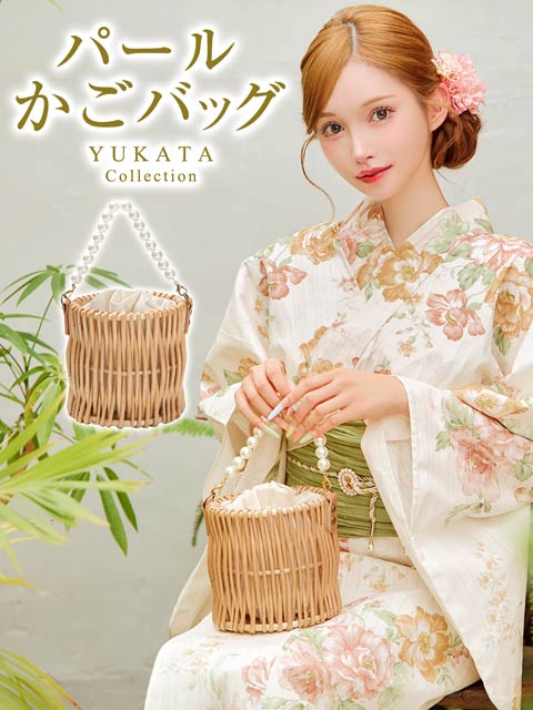 5/1再販予定！[単品] バケツ型巾着口パールハンドルかごバッグ【2025年再入荷/YUKATA by dazzy】【入荷通知登録推奨】