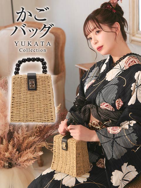 [単品]大粒パールハンドル＆ショルダーかごバッグ[2way] 【2025年再入荷/YUKATA by dazzy】