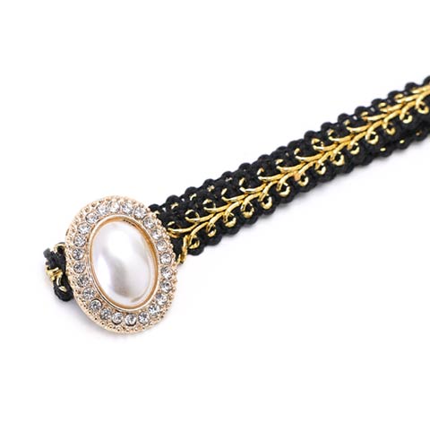 [単品]パールシルバーストーンビジュー付き飾り紐【YUKATA by dazzy 2025】(ブラック×パール-150cm)