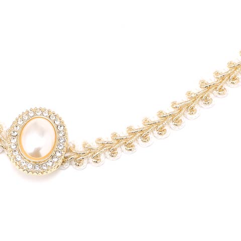 [単品]パールシルバーストーンビジュー付き飾り紐【YUKATA by dazzy 2025】(ホワイト×パール-150cm)