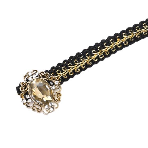 [単品]パールシルバーストーンビジュー付き飾り紐【YUKATA by dazzy 2025】(ブラック×ビジュー-150cm)