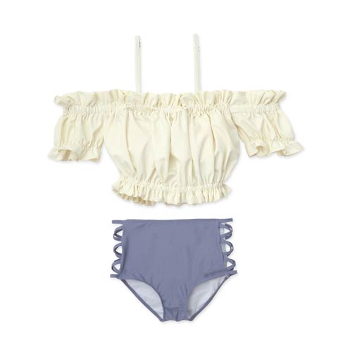 [2点SET]フリルオフショルサイドレースアップビキニ/水着【dazzy beach/2025ビキニ】(ホワイト-Mサイズ)