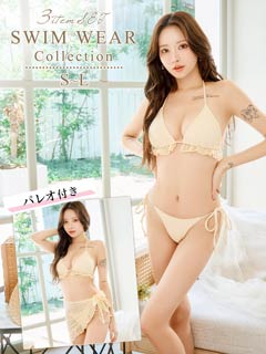 6/26UP[3点SET]オールフリルレースパレオビキニ/水着【dazzy beach/2025ビキニ】