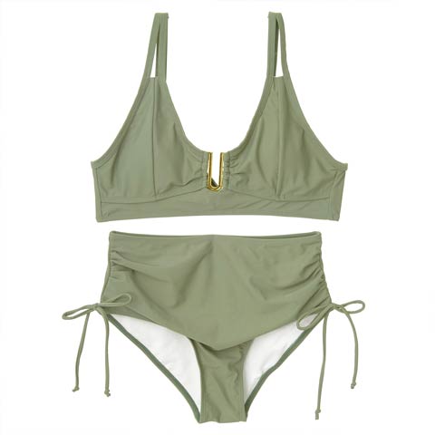 [2点SET]Uカットビジューバックリボンビキニ/水着【dazzy beach/2025ビキニ】(グリーン-Sサイズ)