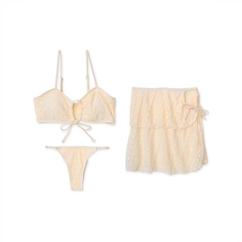 [3点SET]フラワーレースバンドゥパレオビキニ/水着【dazzy beach/2025ビキニ】(アイボリー-Sサイズ)