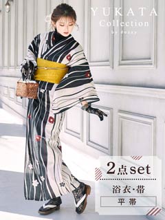 [2点SET]レトロモダン桜&椿柄浴衣【2023年新作/YUKATA by dazzy】