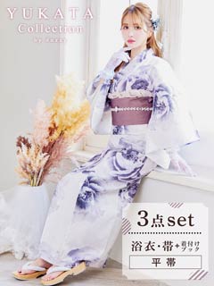 4/22UP[3点SET]白地×牡丹柄浴衣【2024年新作/YUKATA by dazzy】