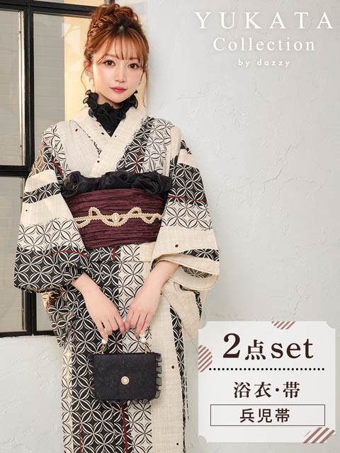 [2点SET]モノクロ七宝柄浴衣【YUKATA by dazzy 2025】