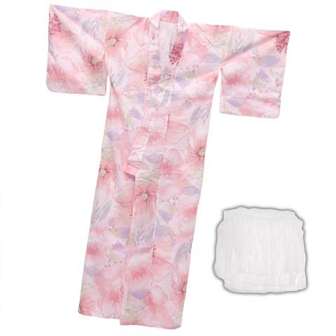 [2点SET]フェミニン水彩牡丹柄浴衣【YUKATA by dazzy 2025】(ライトピンク×ホワイト-フリーサイズ)