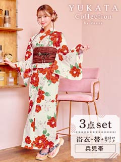 4/14新作!白地×ビビット紅椿柄浴衣【2025年新作/YUKATA by dazzy】≪ポイント17倍≫