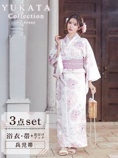 3点SET]パステル線画八重咲薔薇柄浴衣【YUKATA by dazzy 2025