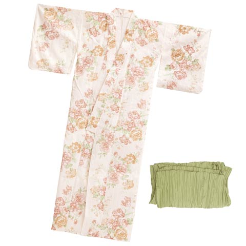 [3点SET]パステル二色薔薇柄浴衣【YUKATA by dazzy 2025】(ピンク×グリーン-フリーサイズ)