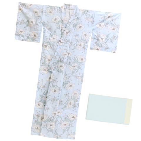 [2点SET]パステル線画アネモネ柄浴衣【YUKATA by dazzy 2025】(ライトブルー×オフホワイト-フリー)
