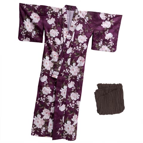 [2点SET]クラシカル薔薇柄浴衣【YUKATA by dazzy 2025】(ボルドー×ブラウン-フリーサイズ)