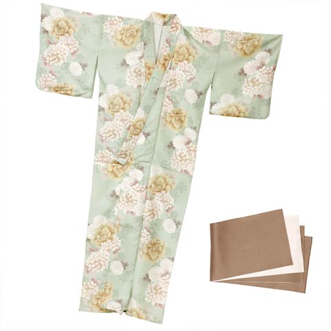 [3点SET]薄荷色牡丹柄浴衣【YUKATA by dazzy 2025】(ミント×カフェブラウン-フリー)
