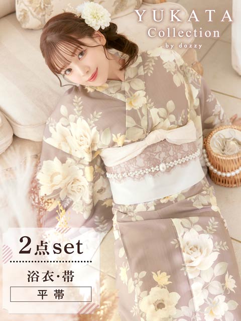 [2点SET]ダスティー白薔薇牡丹柄浴衣【YUKATA by dazzy 2025】
